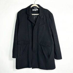 Kenneth Cole New York Classic Black Wool Blend Button Up Trench Coat